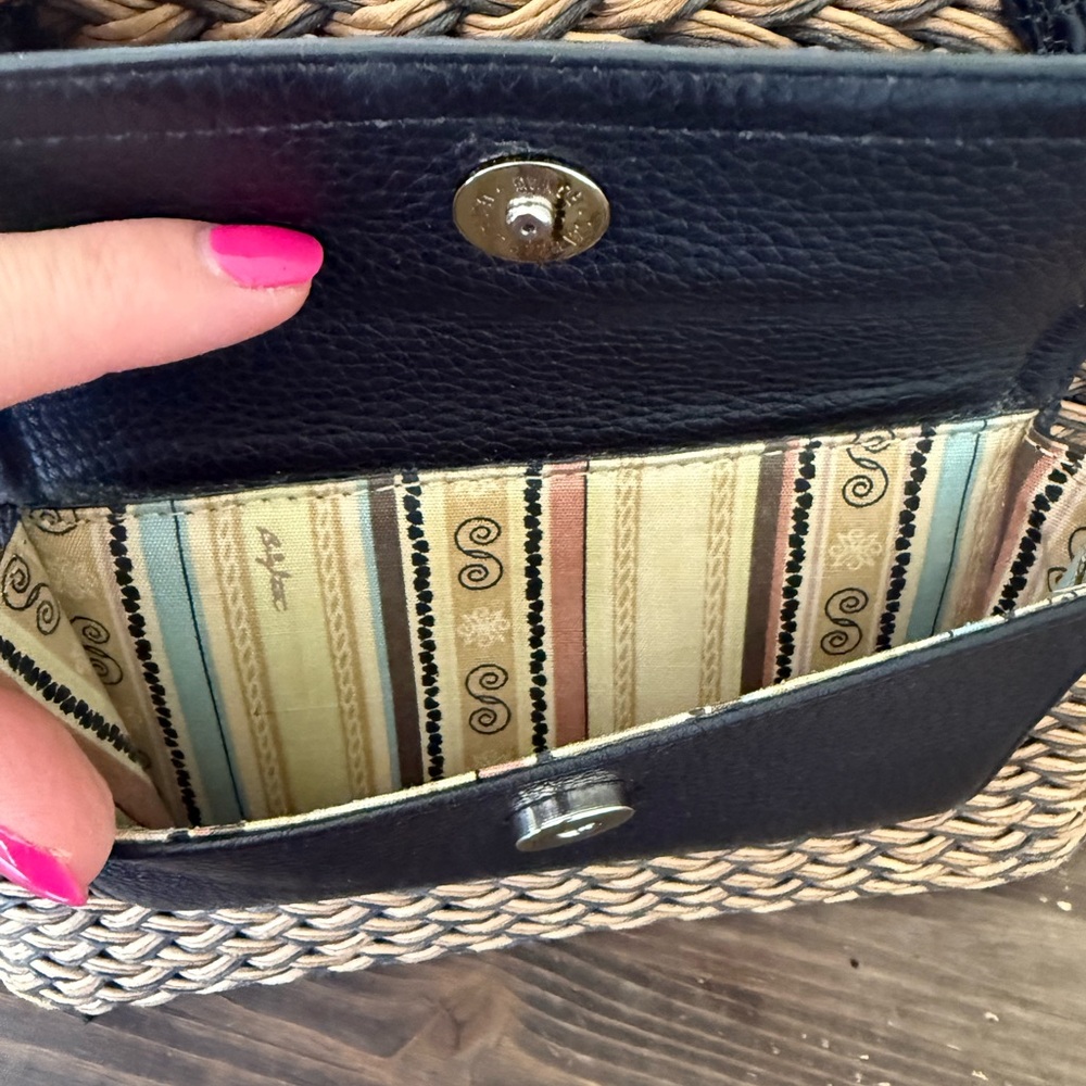 Vintage Brighton Straw & Leather Purse Tote Bag Woven Braided Straps-Tan Black - Picture 15 of 16